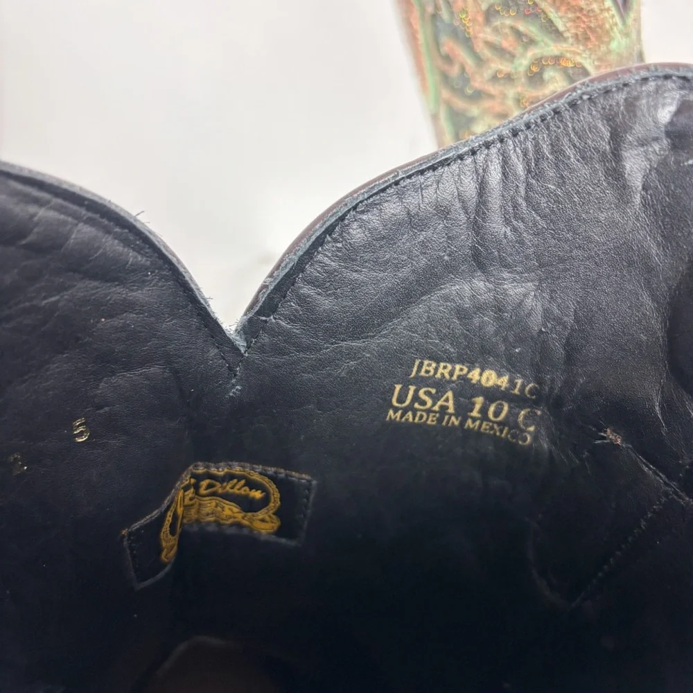 J.B. Dillon Green Bronze Metallic Glitter Cutout Cowboy Boots Sz 10C - Picture 12 of 13